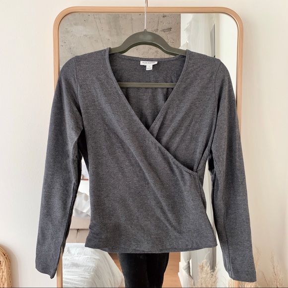 FRANK & OAK Cotton Wrap Top in Grey- Medium